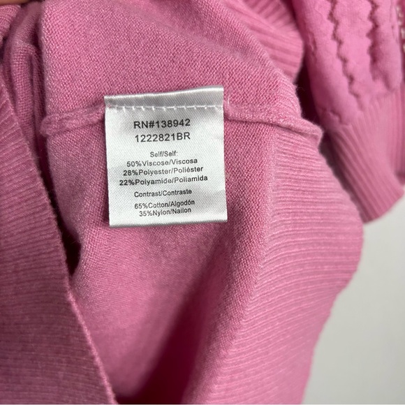 ontwelfth Floral Lace Puff Sleeve Ribbed Knit Short Sleeve Cotton Sweater Sz L - Picture 12 of 15